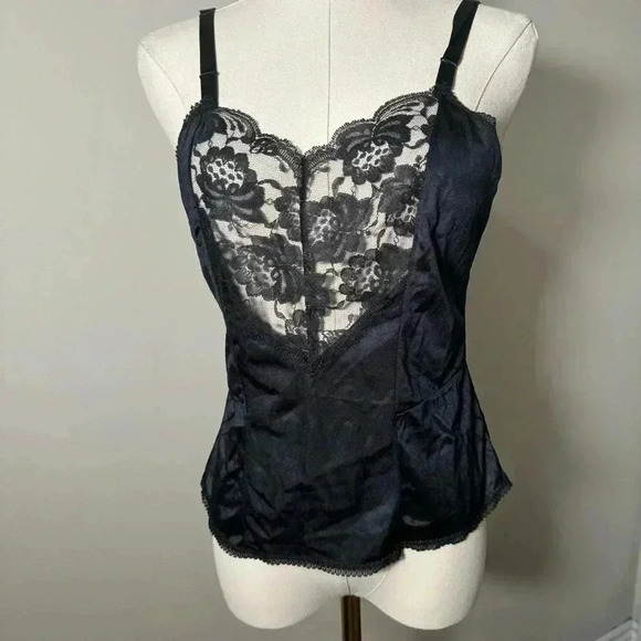 Vintage goth nylon and lace heart  neckline cami tank M - Picture 3 of 5